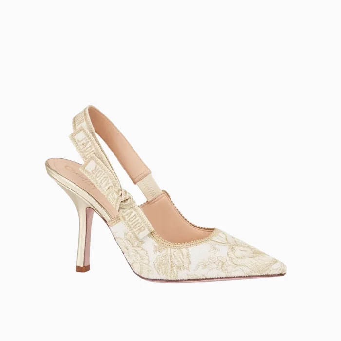 Dior Slingback Pump White And Gold-Tone Cotton