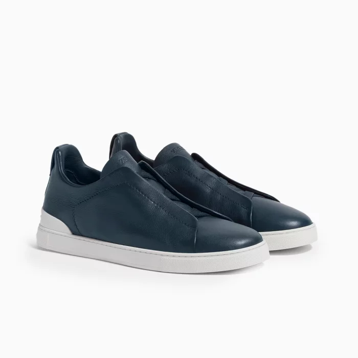 Zegna Dark Teal Blue Triple Stitch Sneakers