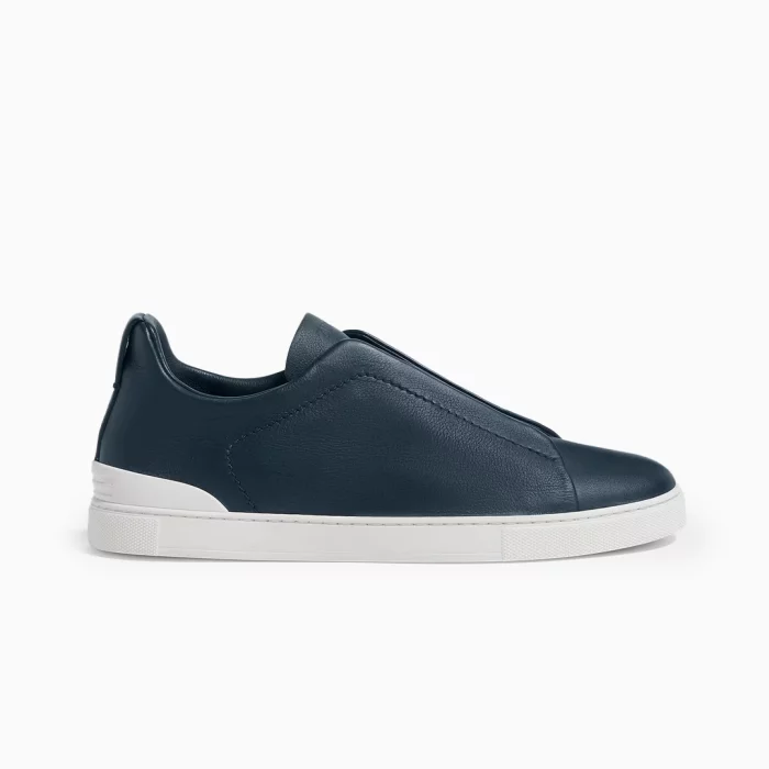 Zegna Dark Teal Blue Triple Stitch Sneakers