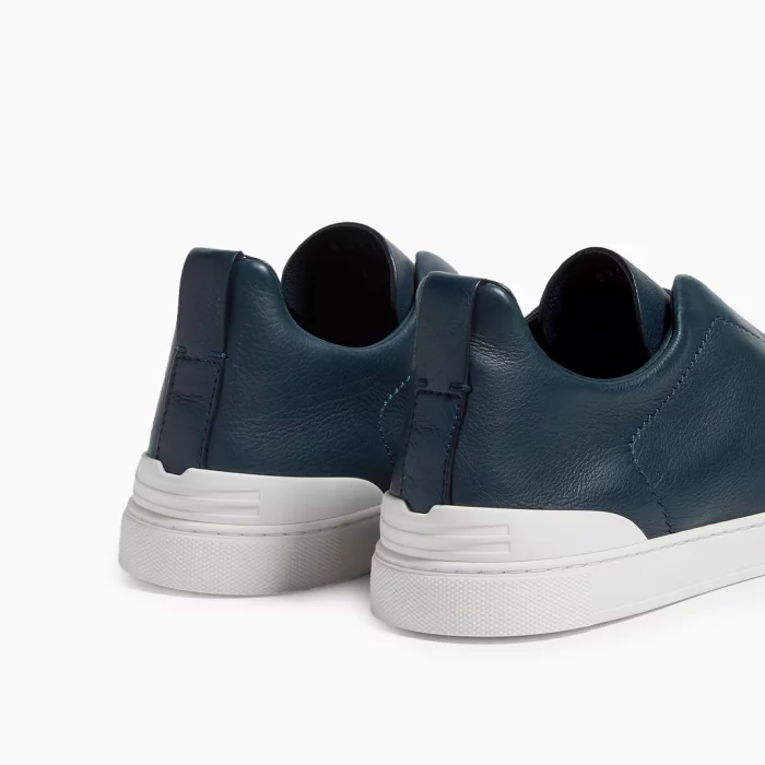 Zegna Dark Teal Blue Triple Stitch Sneakers