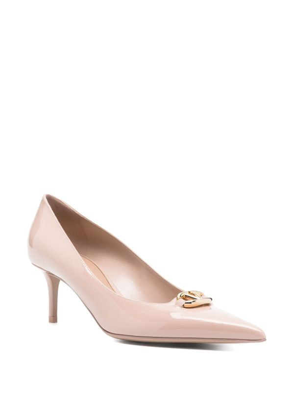 Valentino Garavani VLOGO Patent Leather Pumps Nude Beige