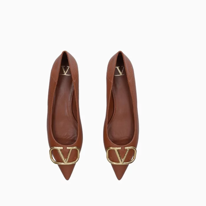 Valentino Garavani Kamel Leather VLOGO Flats