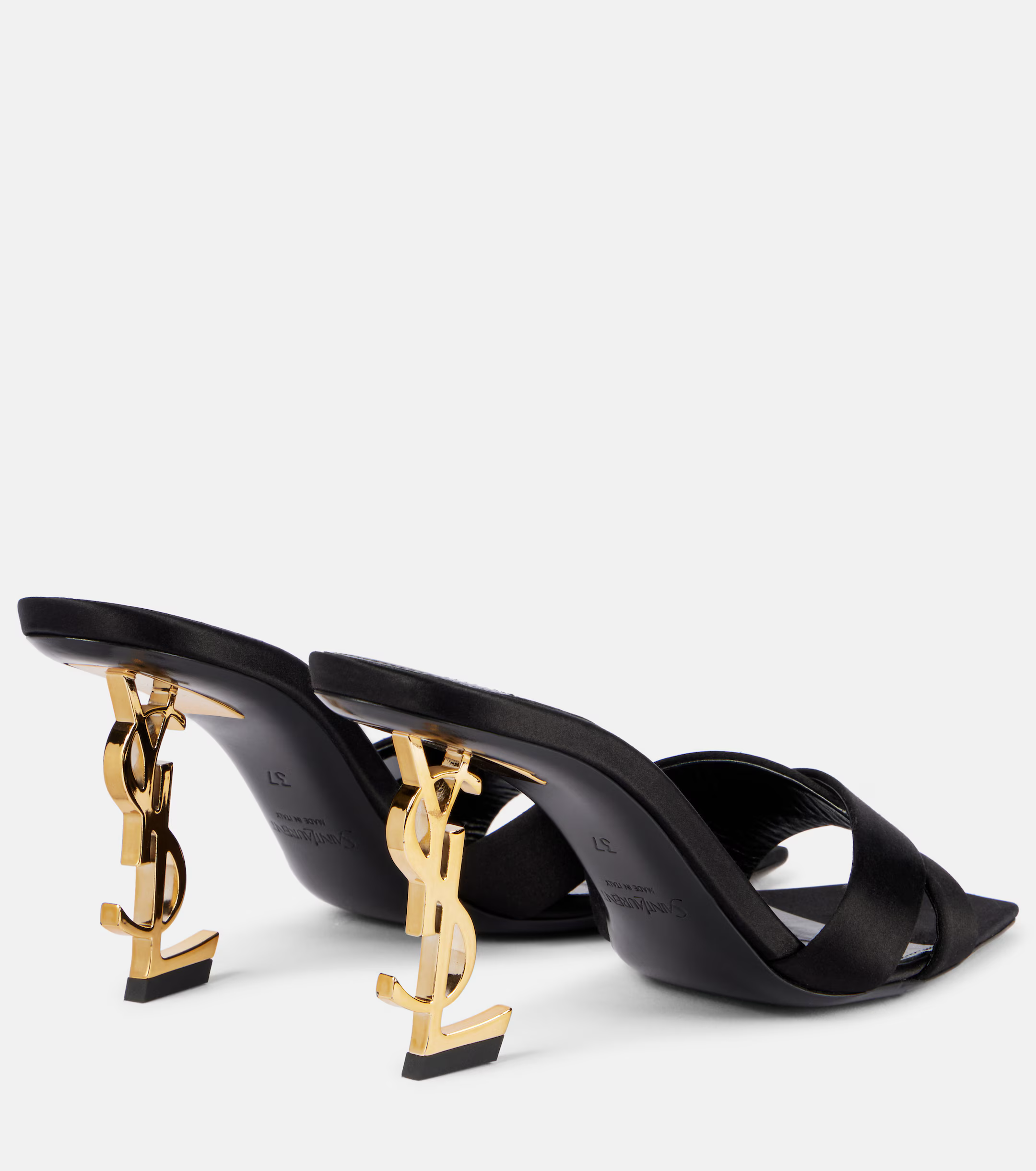 Saint Laurent Opyum Leather Mules (YSL Heel) Black