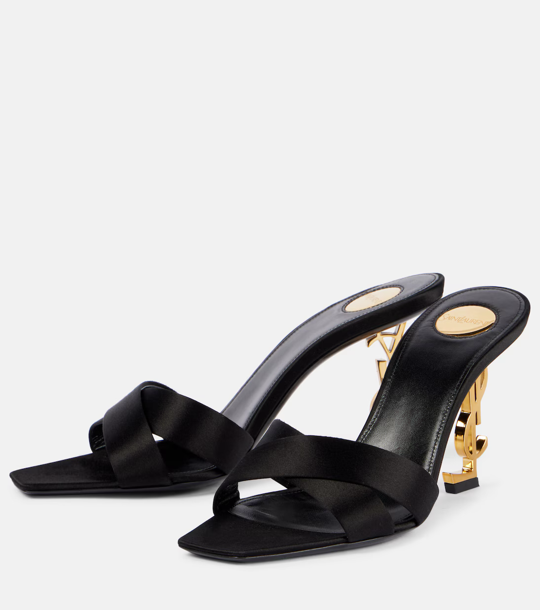 Saint Laurent Opyum Leather Mules (YSL Heel) Black