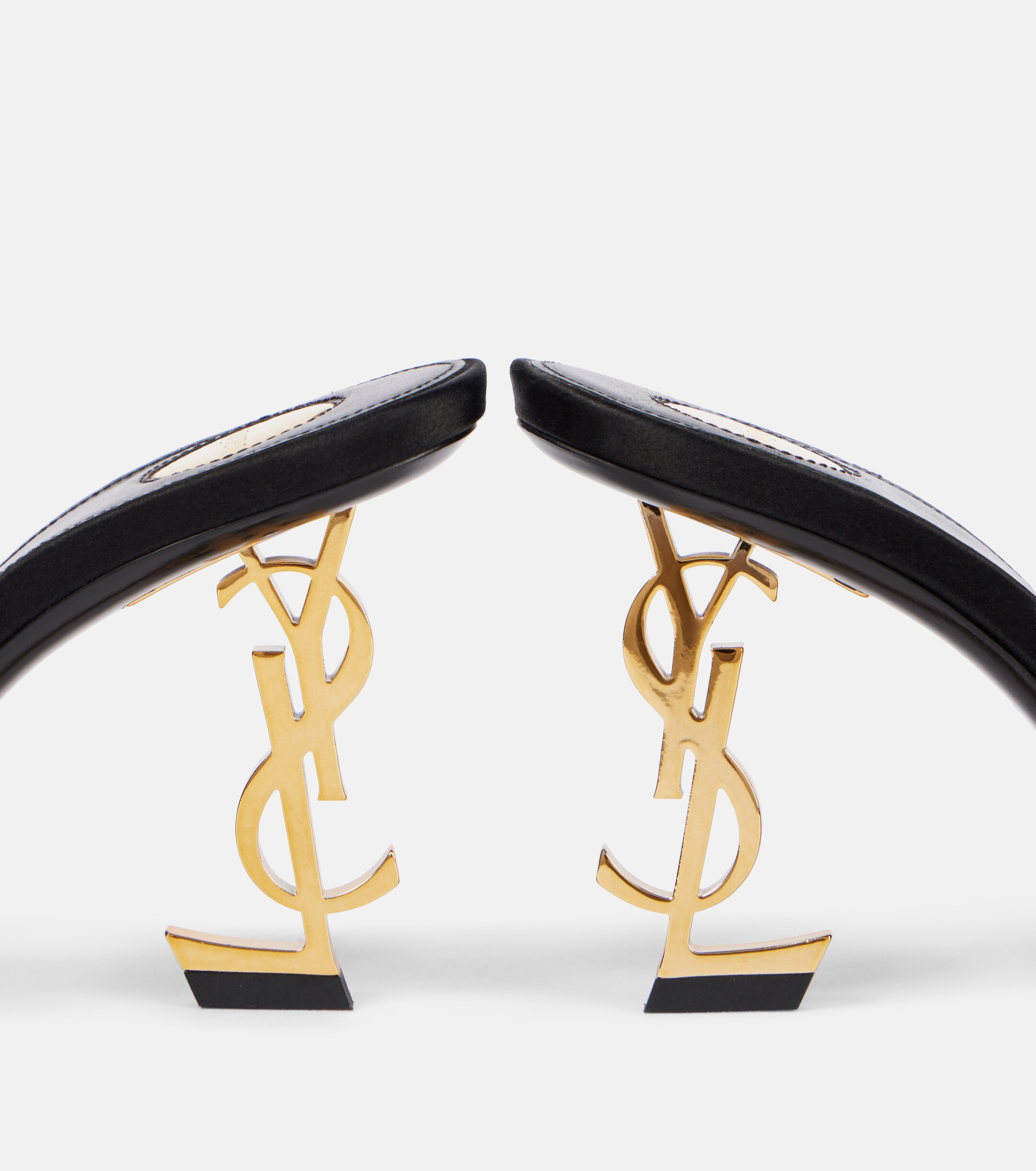 Saint Laurent Opyum Leather Mules (YSL Heel) Black