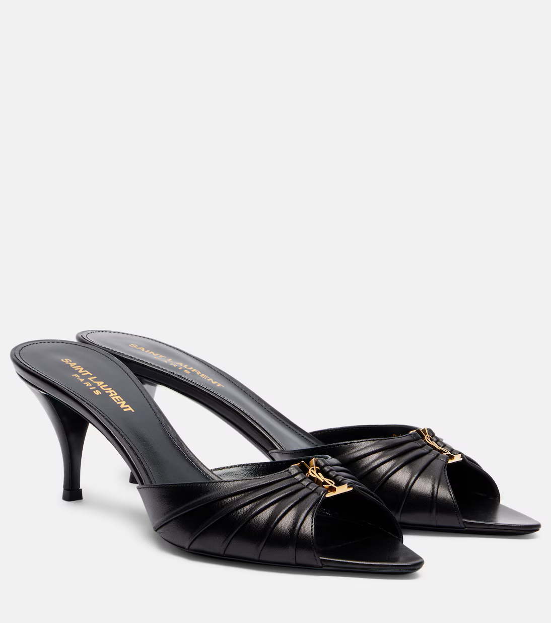 Saint Laurent Tribute Pleated Leather Mules Black