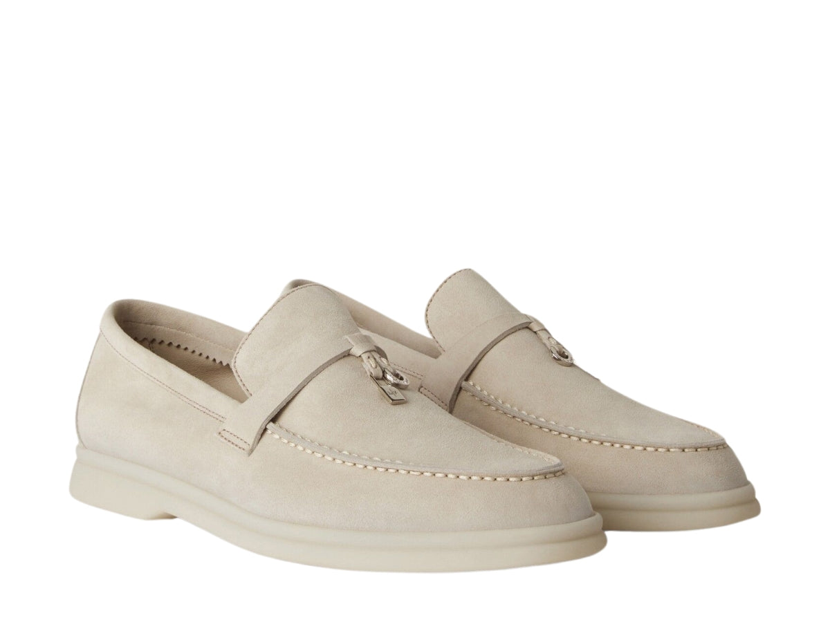 Loro Piana Summer Charms Walk Suede Loafers Light Beige