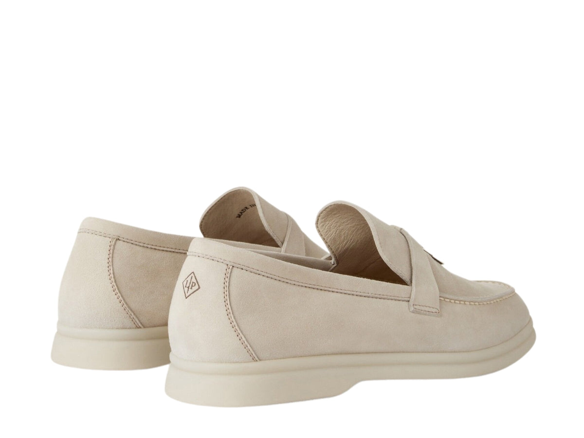Loro Piana Summer Charms Walk Suede Loafers Light Beige