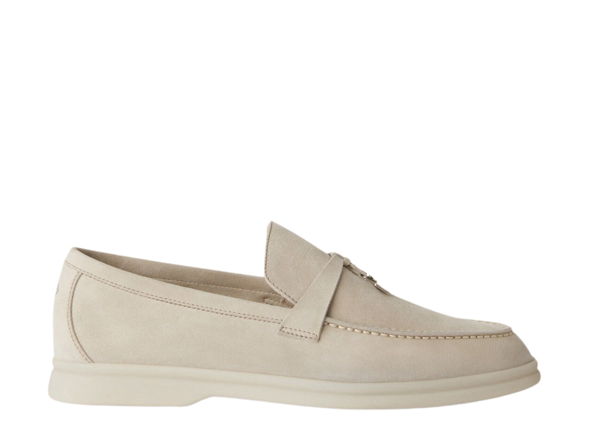 Loro Piana Summer Charms Walk Suede Loafers Light Beige