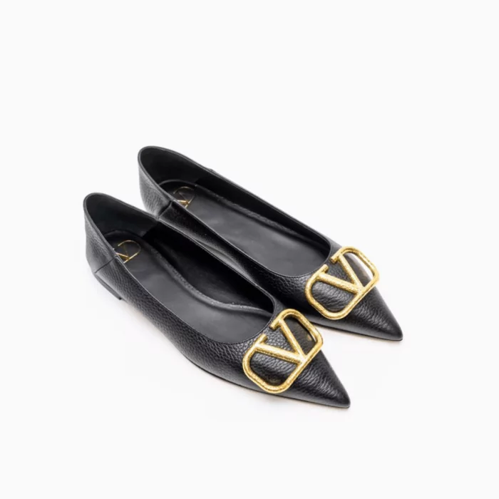 Valentino Garavani Black Leather VLOGO Flats black