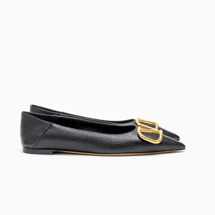 Valentino Garavani Black Leather VLOGO Flats black