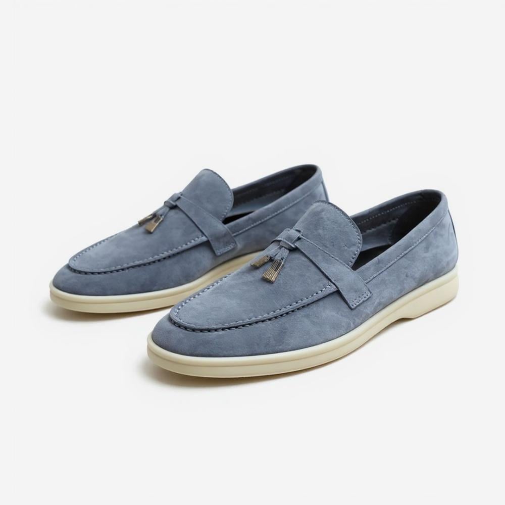 Loro Piana Blue Suede Summer Charms Walk Loafers