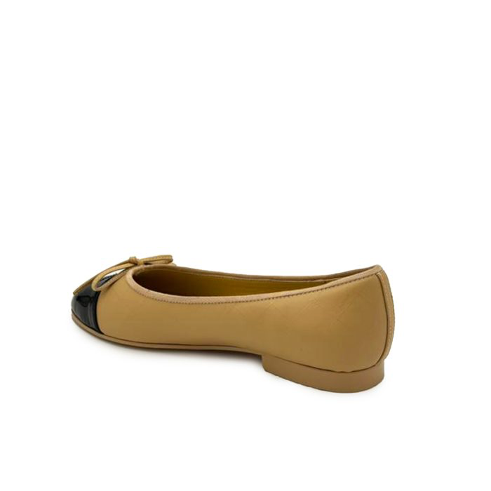Chanel CC Cap Toe Leather Ballet Flats in Beige