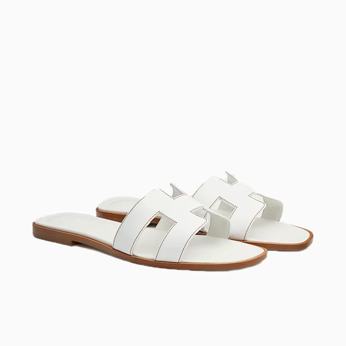 Hermes Brown White Oran Slippers